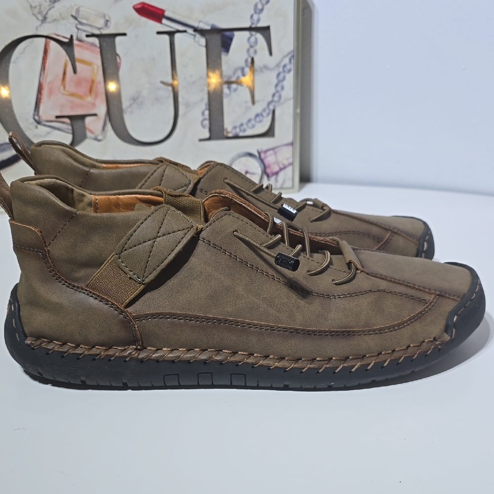 Mens Genuine Leather Moccasin Loafer Brown Sneaker Shoes Size 9.5 New